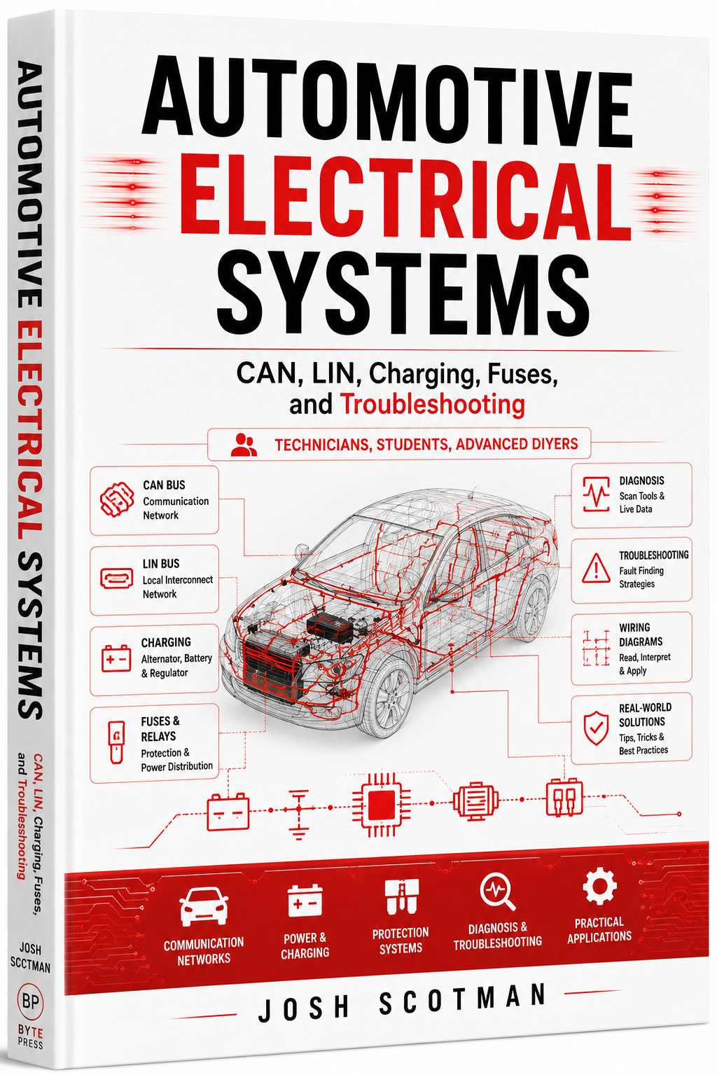 AUTOMOTIVE ELECTRICAL SYSYTEMS: CAN, LIN, Charging, Fuses, and Troubleshooting	Technicians, students, advanced DIYers